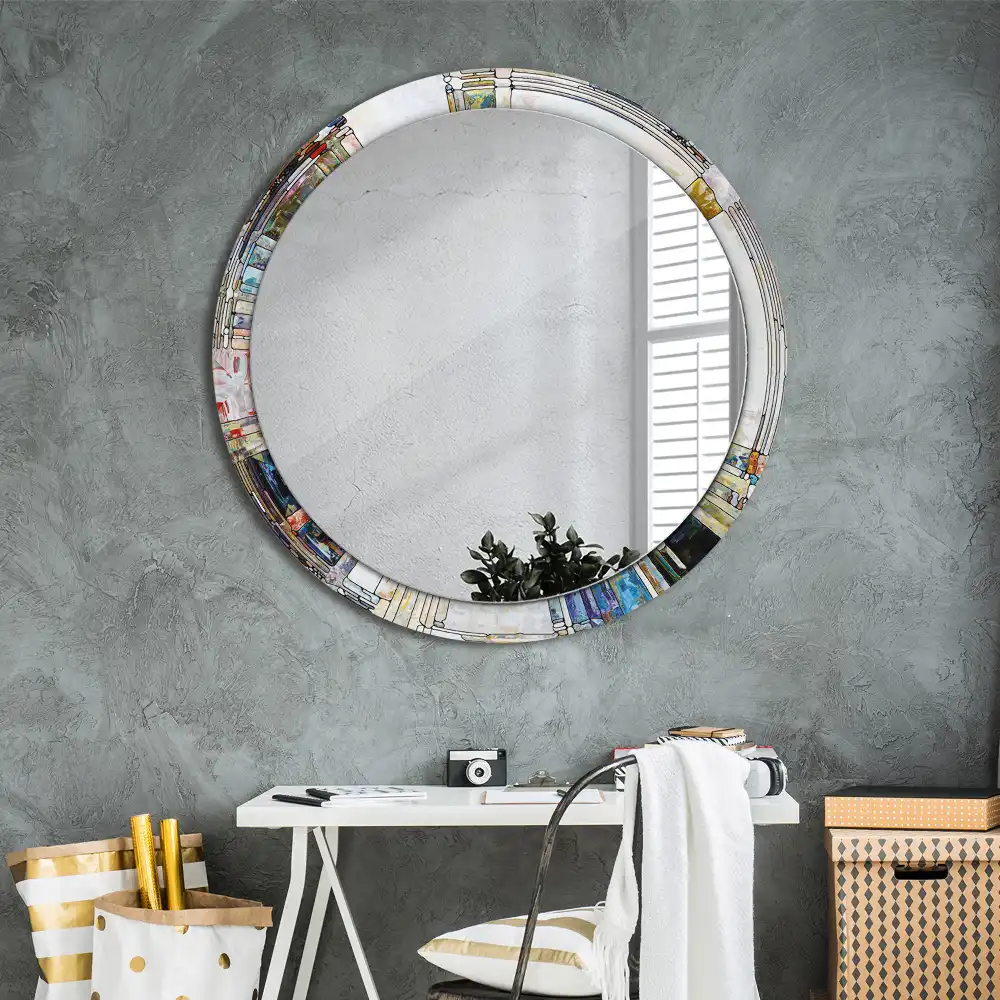 Round mirror frame with print Stained glass