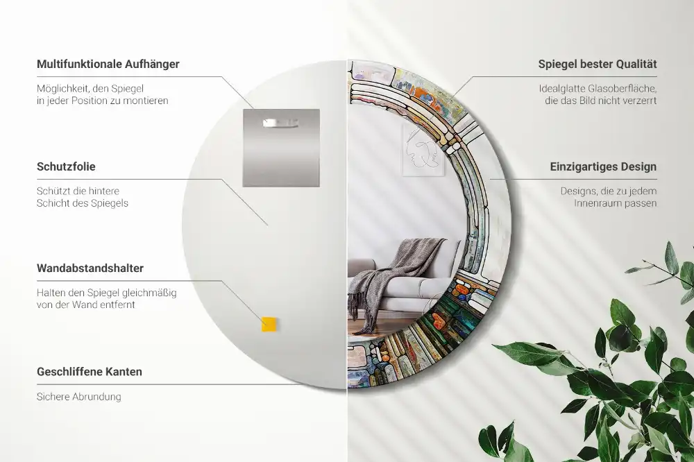 Round mirror frame with print Stained glass