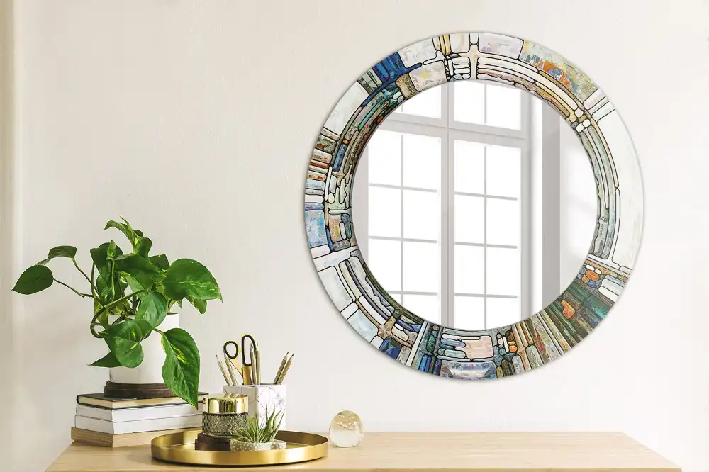 Round mirror frame with print Stained glass