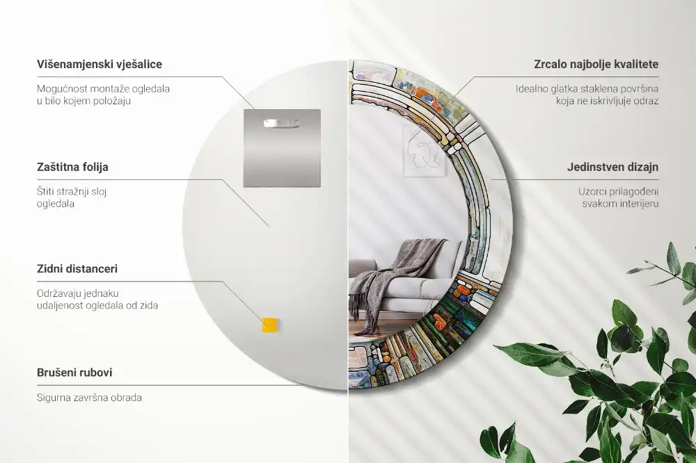 Round mirror frame with print Stained glass