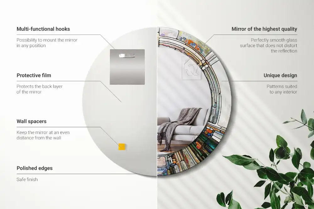 Round mirror frame with print Stained glass