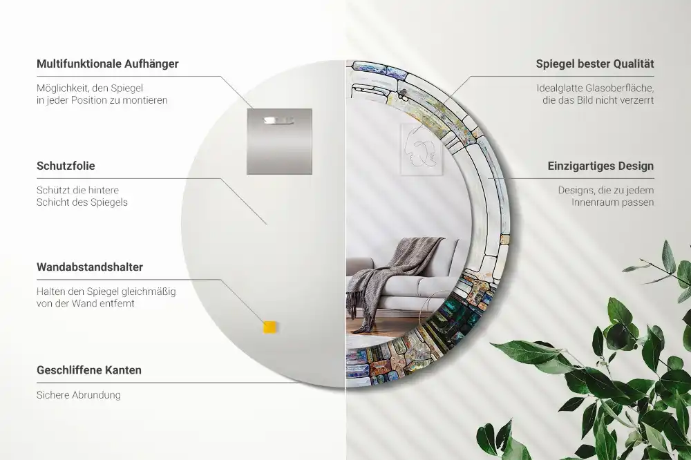 Round mirror frame with print Stained glass