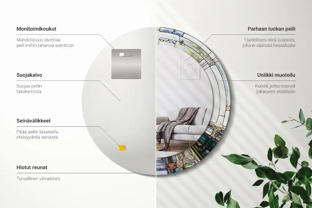 Round mirror frame with print Stained glass