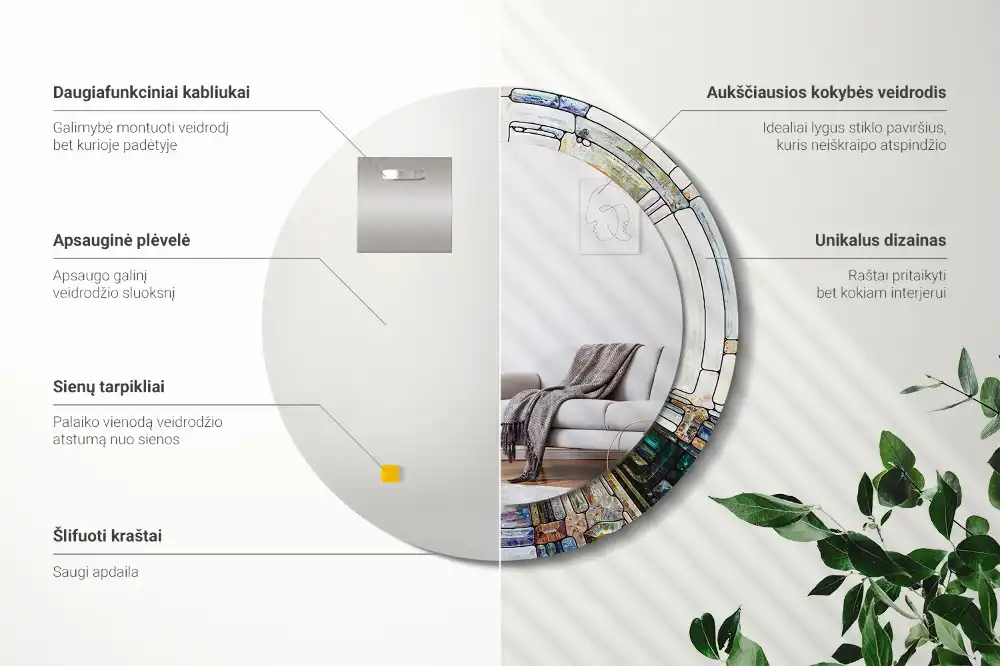 Round mirror frame with print Stained glass