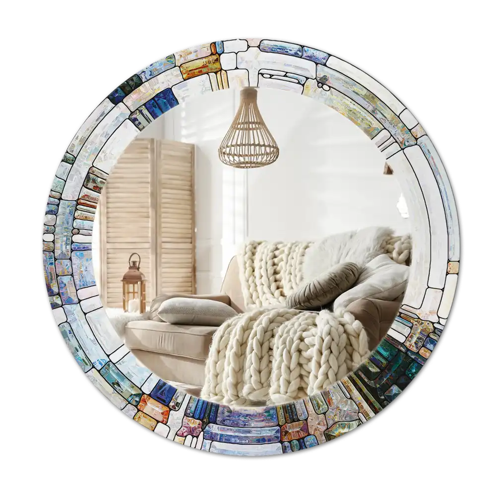 Round mirror frame with print Stained glass