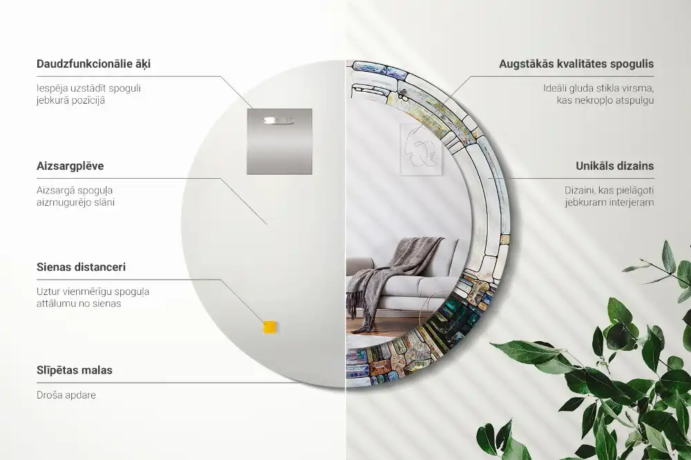 Round mirror frame with print Stained glass