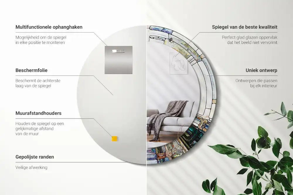 Round mirror frame with print Stained glass