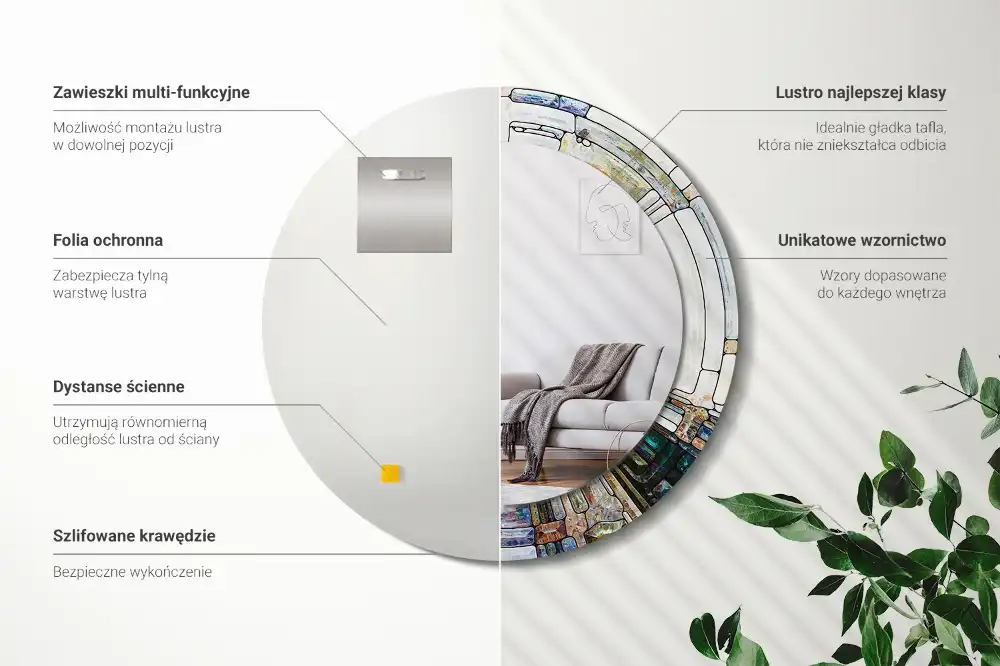 Round mirror frame with print Stained glass