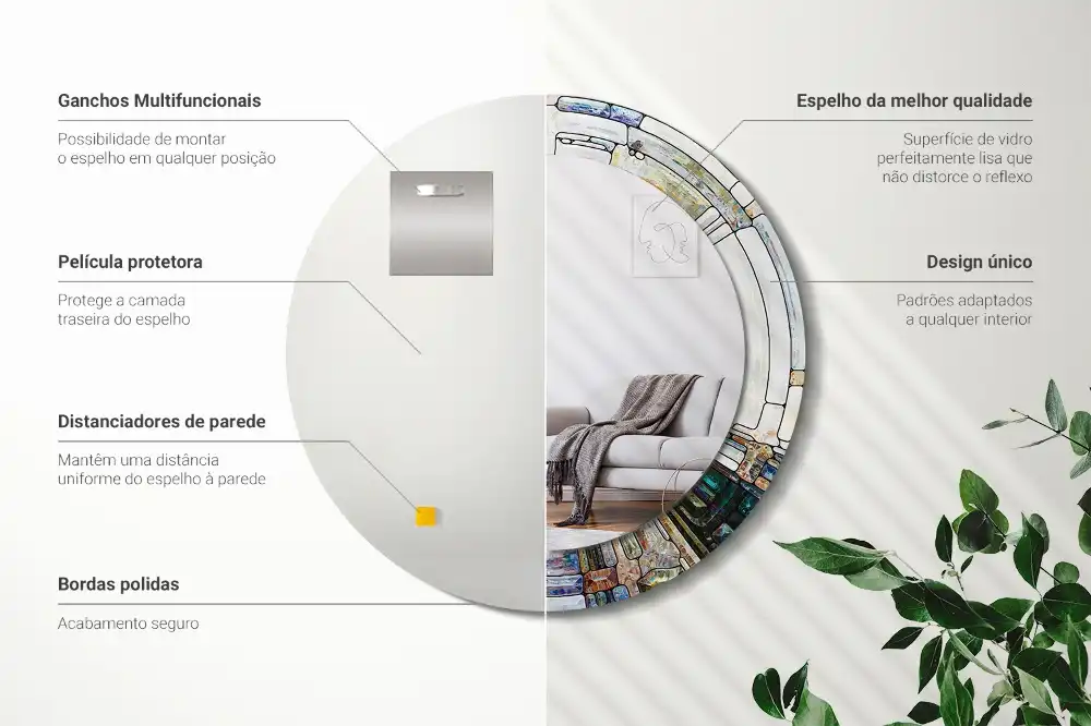 Round mirror frame with print Stained glass