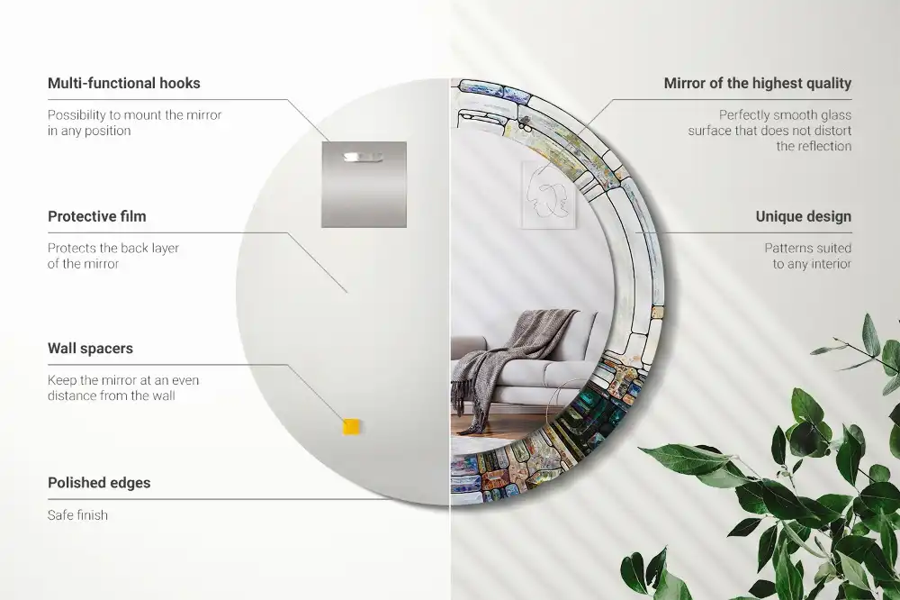 Round mirror frame with print Stained glass