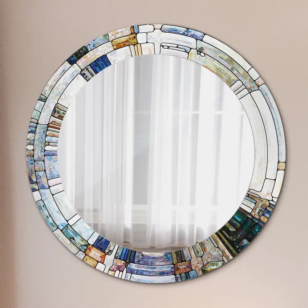 Round mirror frame with print Stained glass