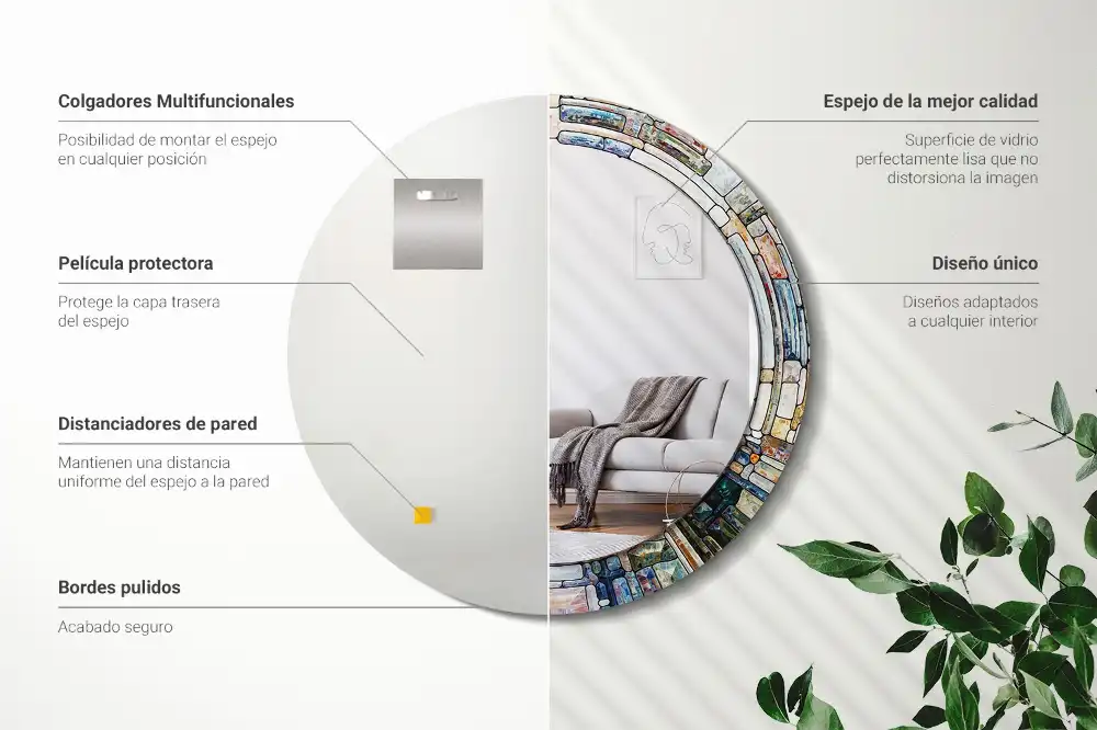 Round mirror frame with print Stained glass