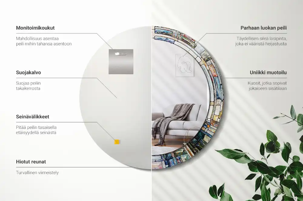 Round mirror frame with print Stained glass