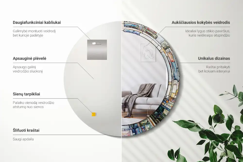 Round mirror frame with print Stained glass