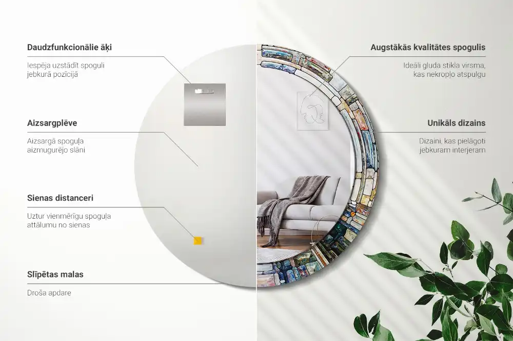 Round mirror frame with print Stained glass