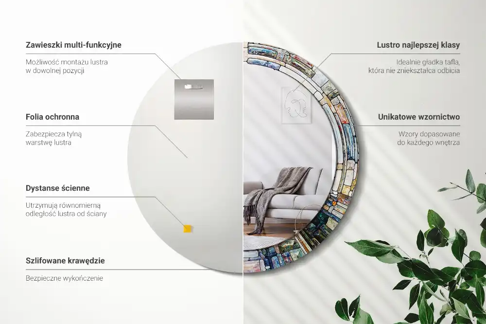 Round mirror frame with print Stained glass