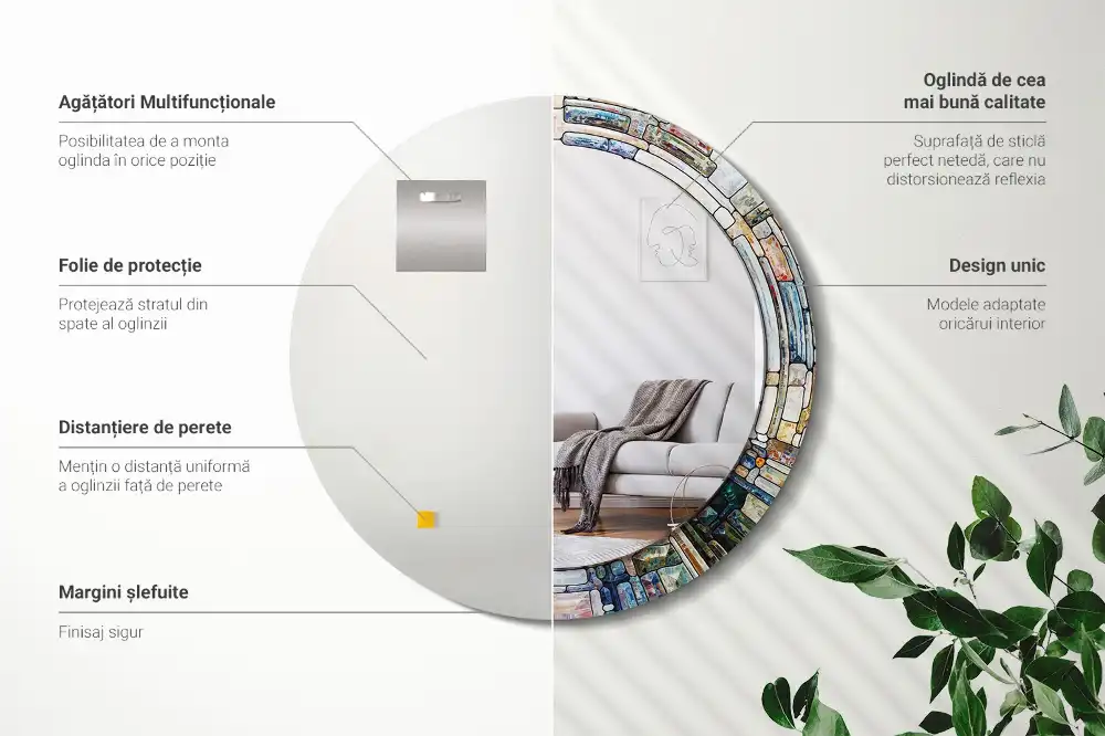 Round mirror frame with print Stained glass