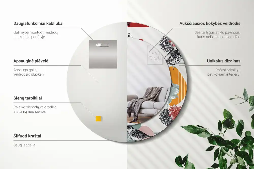 Round printed mirror Vintage Patches