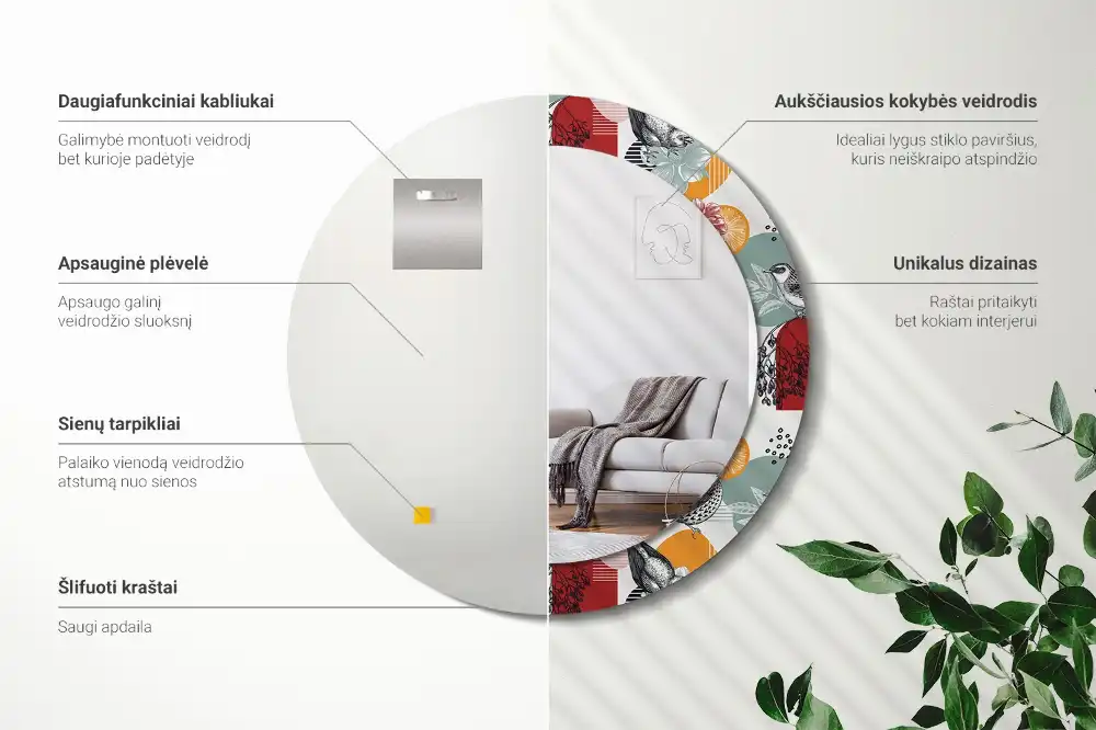 Round printed mirror Vintage Patches