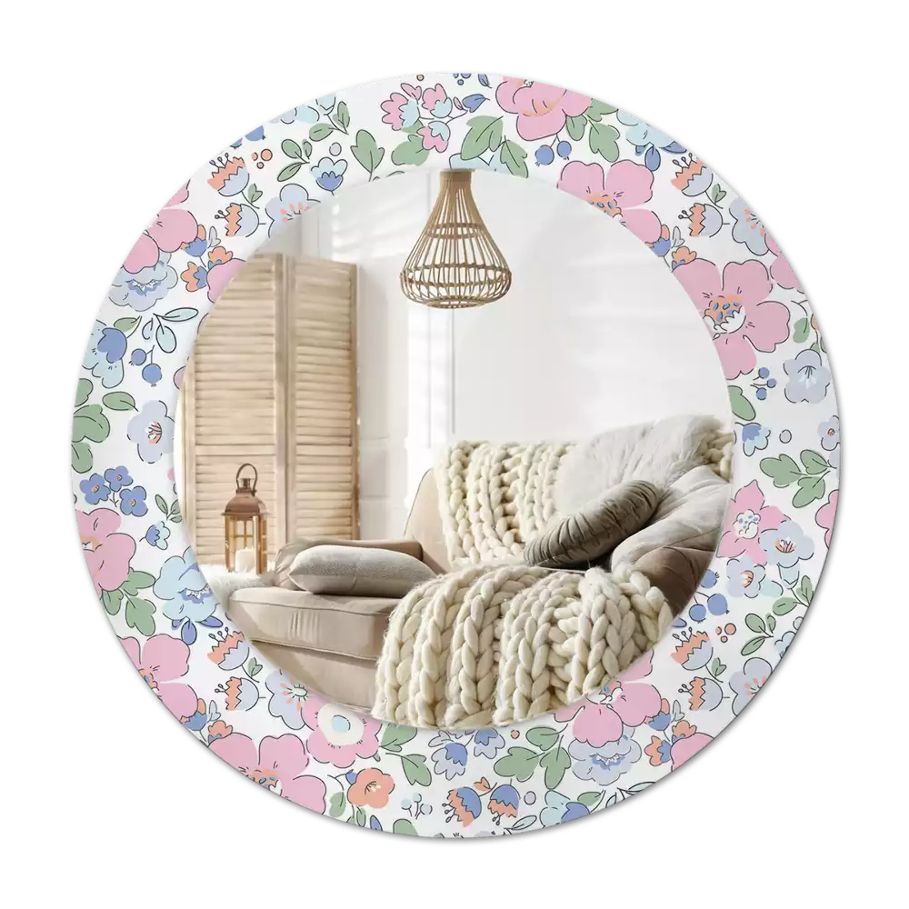 Round decorative mirror Colorful flowers