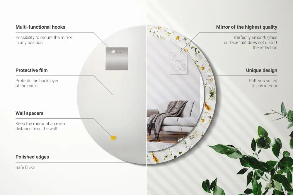 Round wall mirror decor Wildflowers