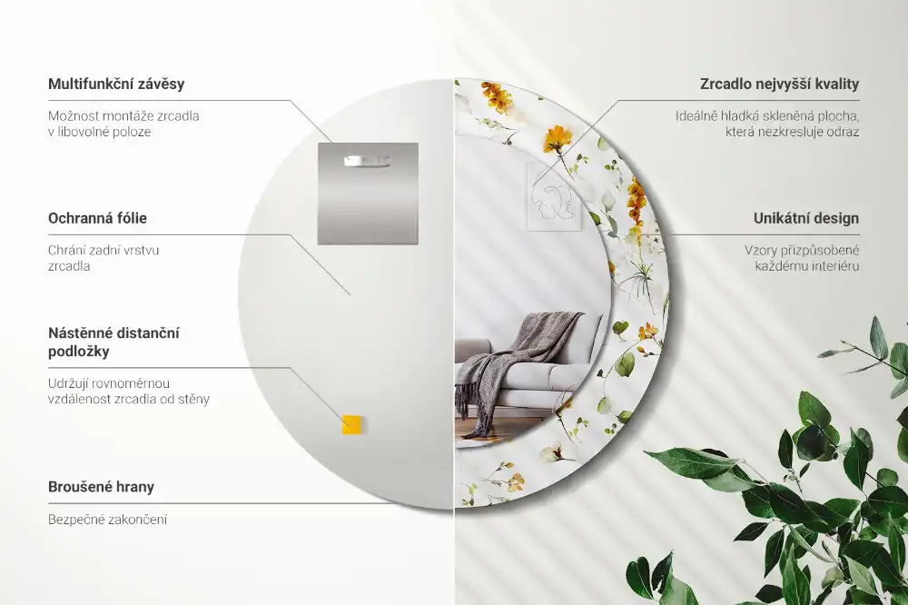 Round wall mirror decor Wildflowers