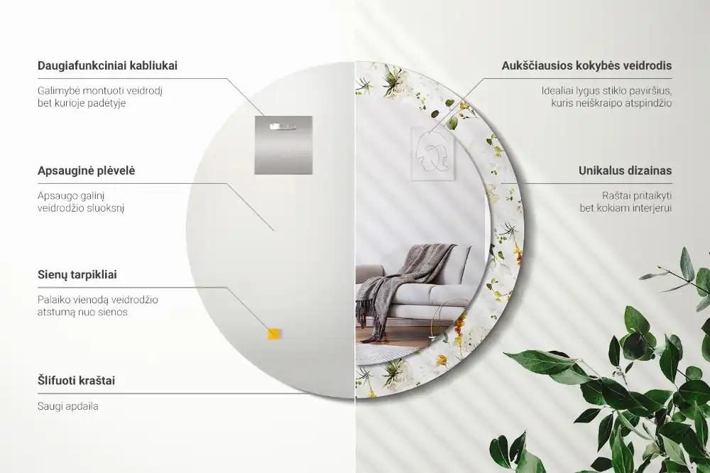 Round wall mirror decor Wildflowers