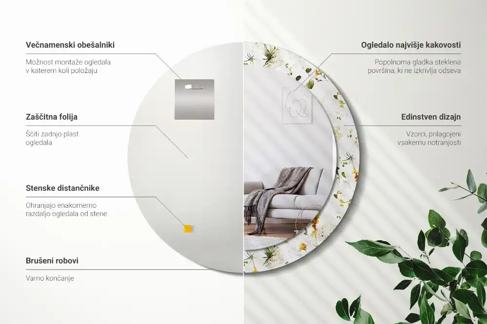 Round wall mirror decor Wildflowers