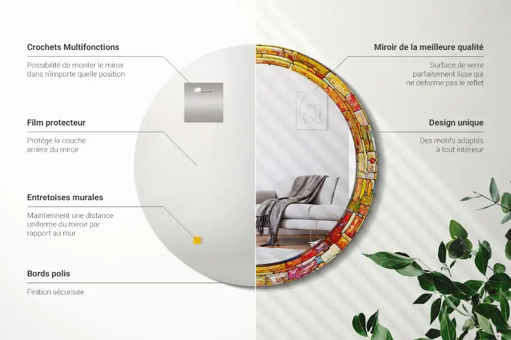 Round mirror frame with print Colorful stained glass