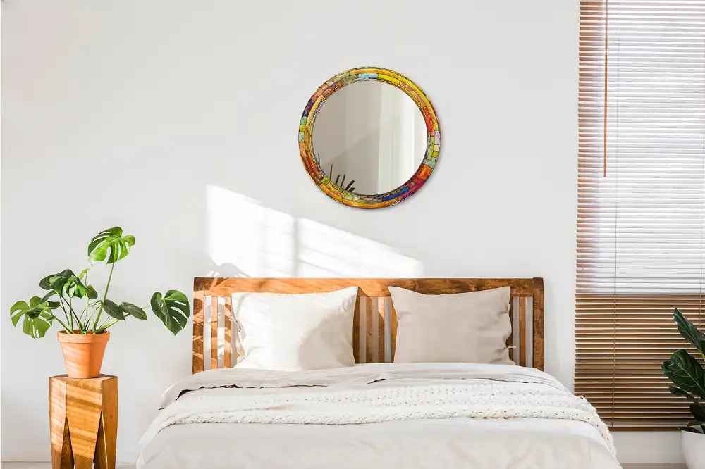 Round mirror frame with print Colorful stained glass