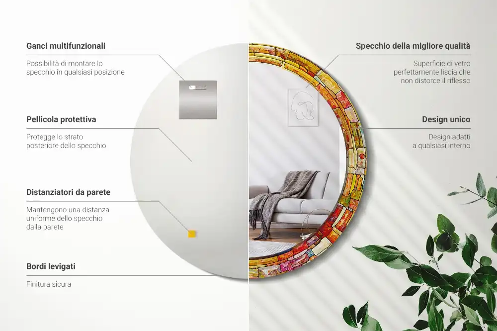 Round mirror frame with print Colorful stained glass