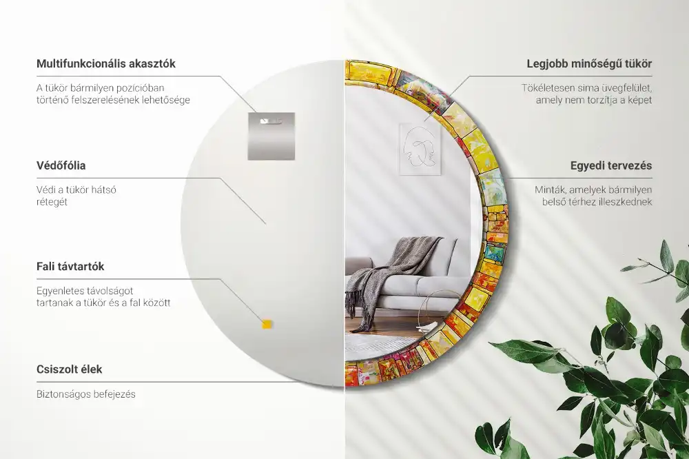 Round mirror frame with print Colorful stained glass