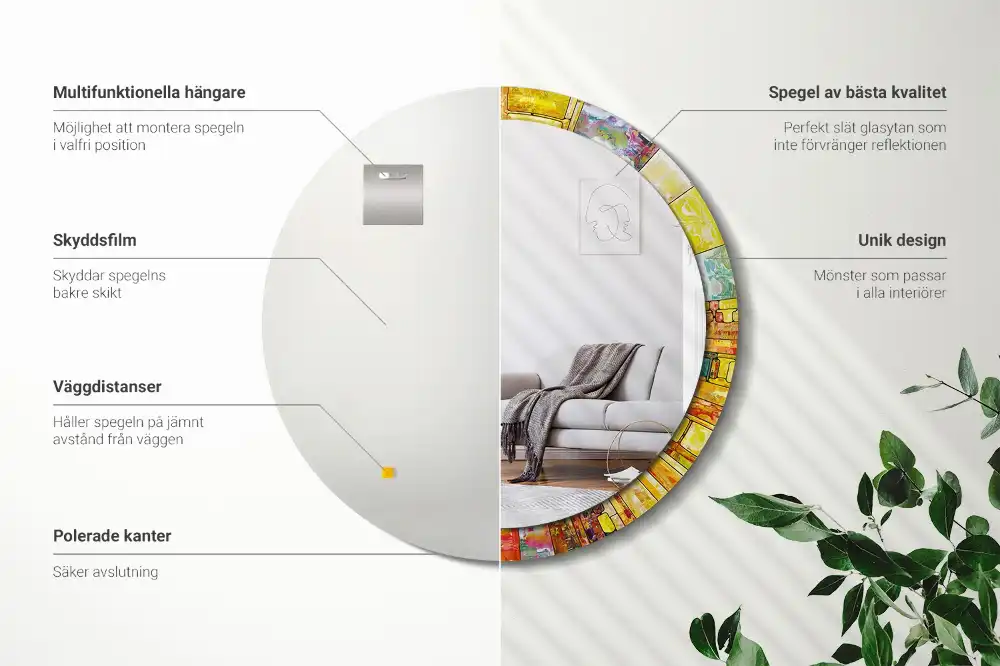 Round mirror frame with print Colorful stained glass