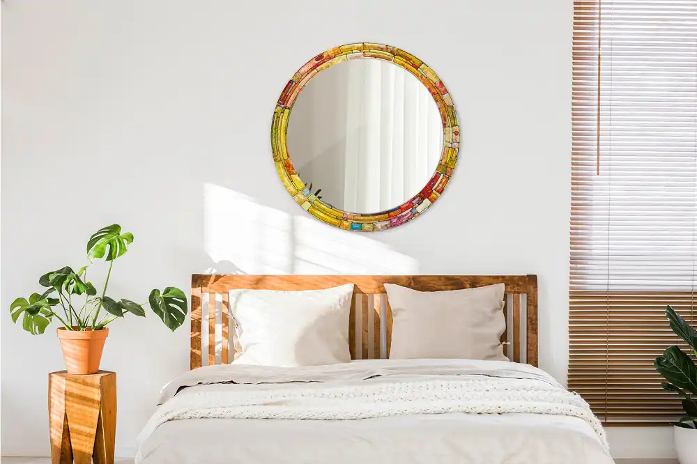 Round mirror frame with print Colorful stained glass