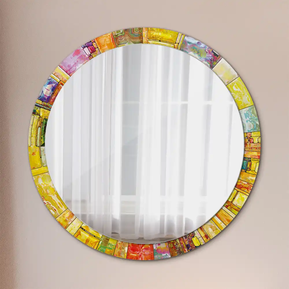Round mirror frame with print Colorful stained glass