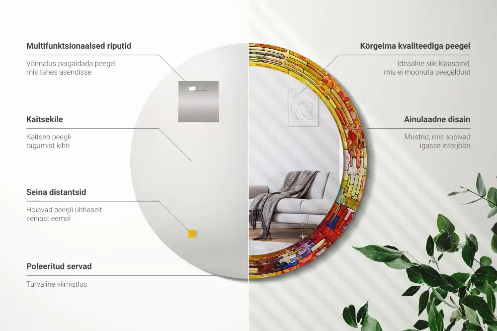 Round mirror frame with print Colorful stained glass