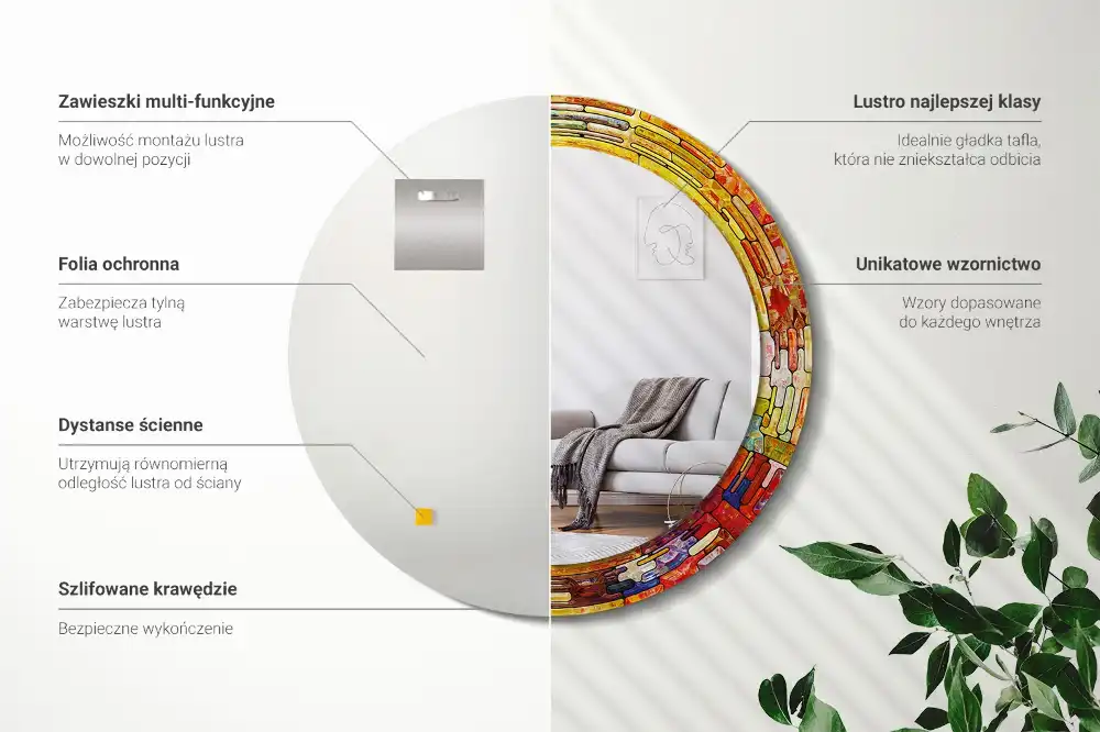 Round mirror frame with print Colorful stained glass