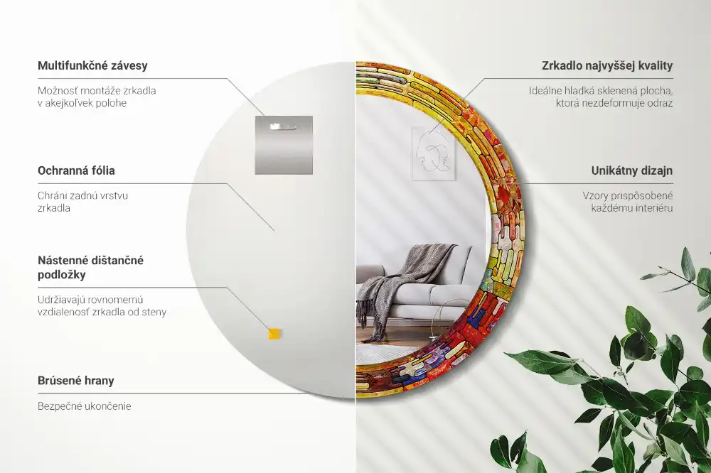 Round mirror frame with print Colorful stained glass