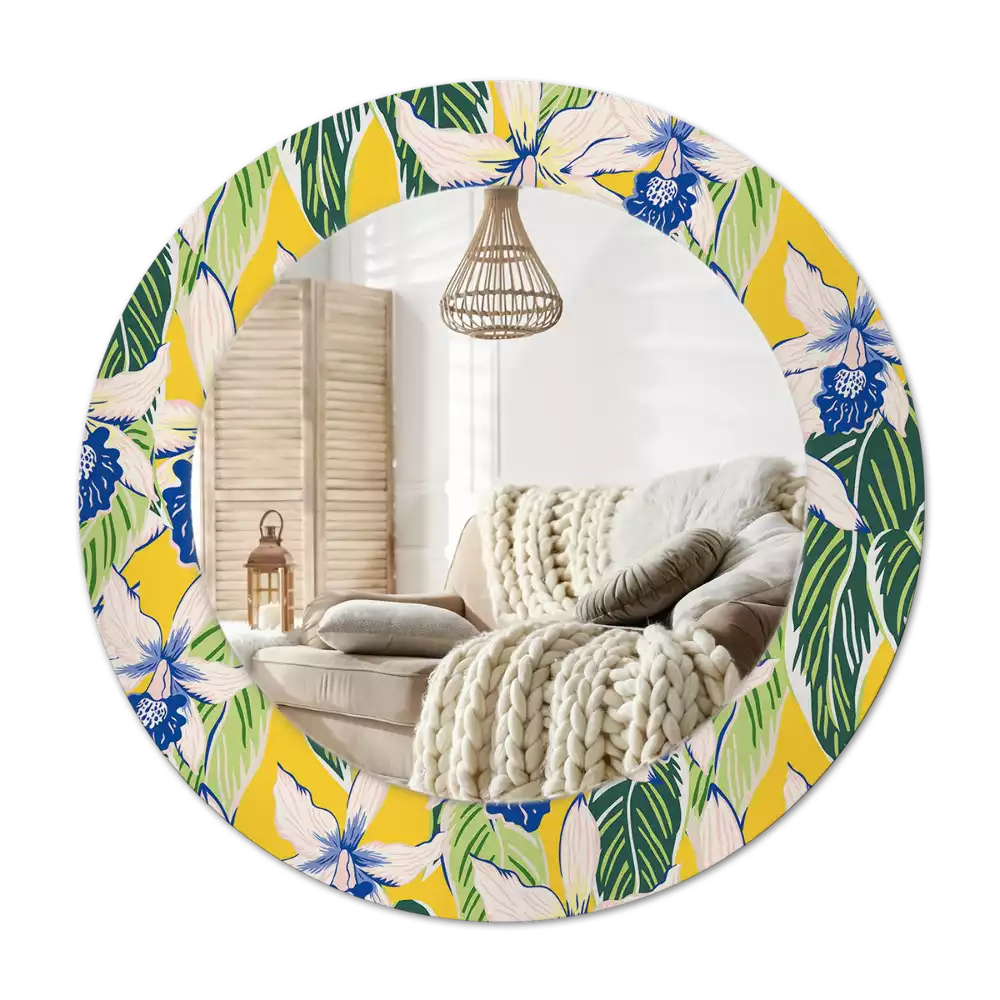 Round printed mirror Orchids