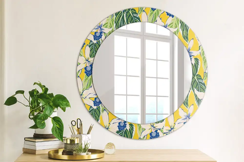 Round printed mirror Orchids
