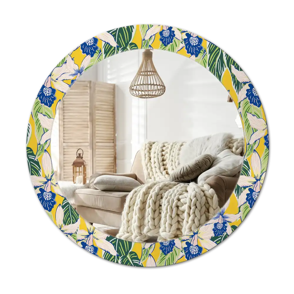 Round printed mirror Orchids
