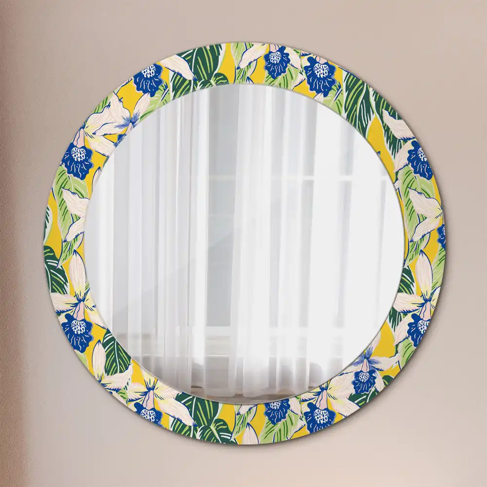 Round printed mirror Orchids