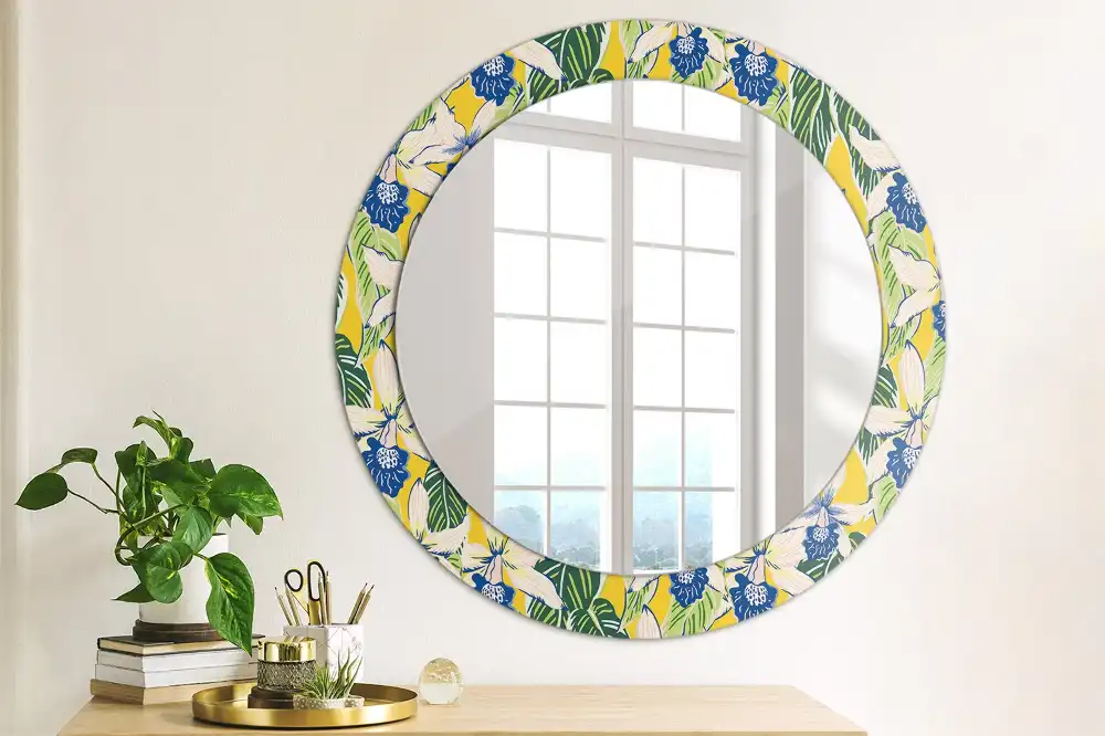 Round printed mirror Orchids