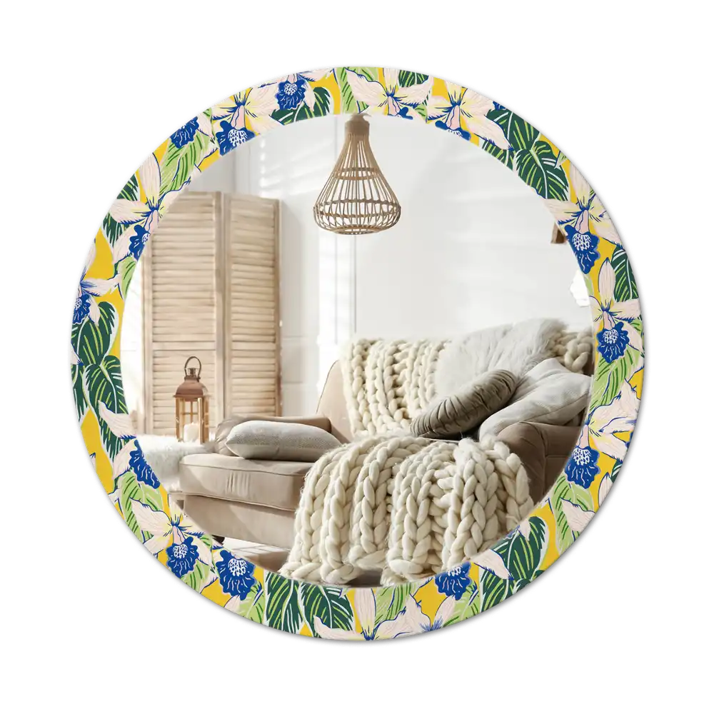 Round printed mirror Orchids