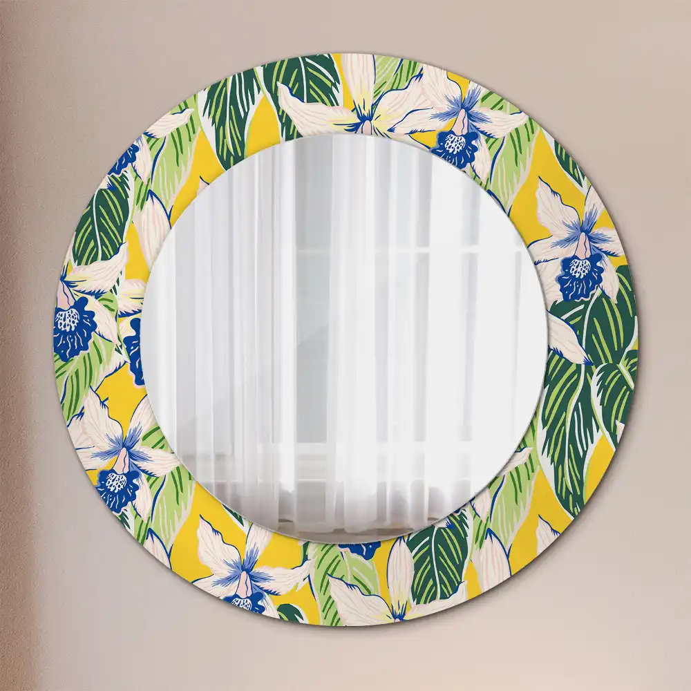 Round printed mirror Orchids