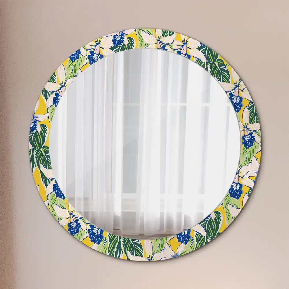Round printed mirror Orchids