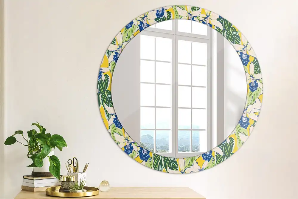 Round printed mirror Orchids