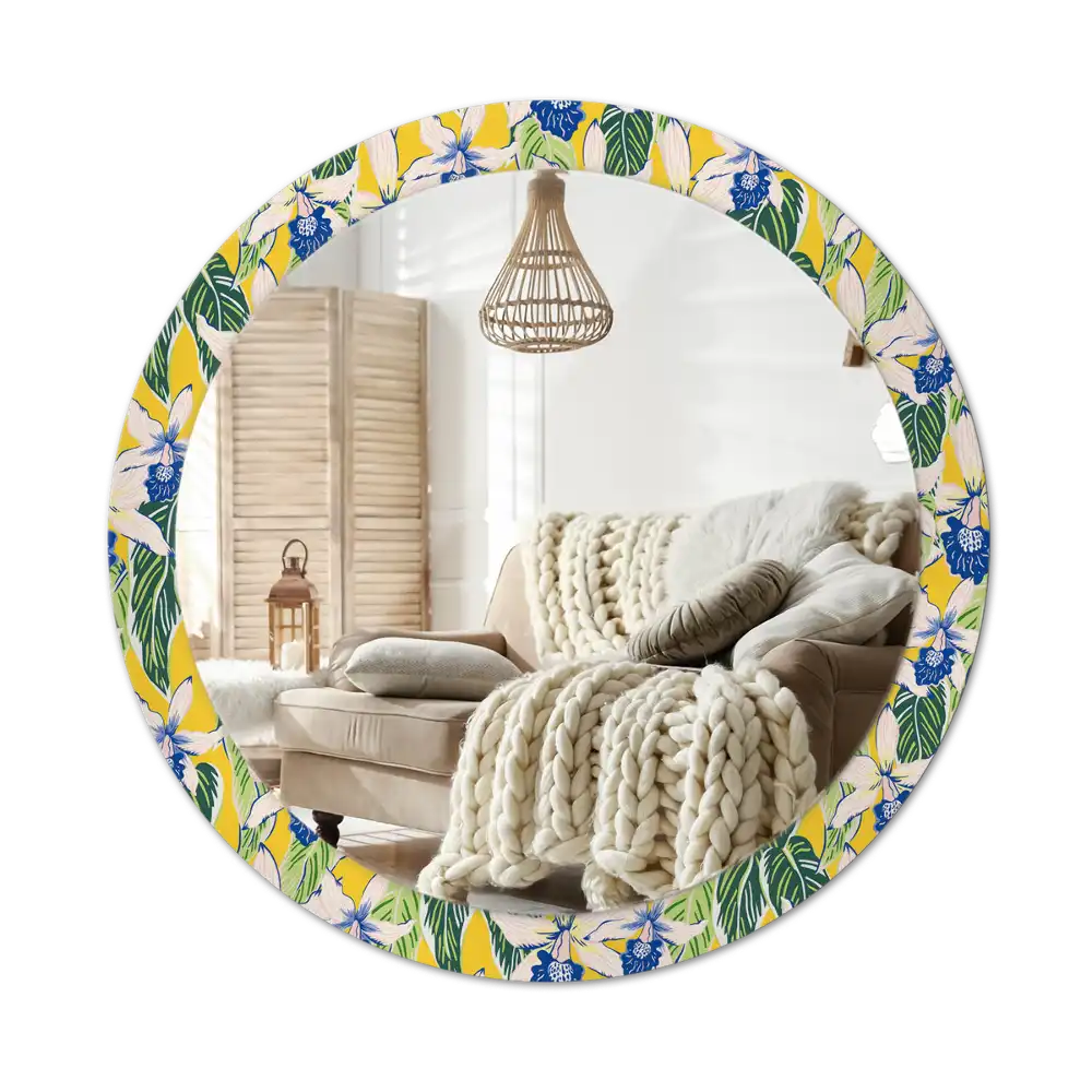 Round printed mirror Orchids