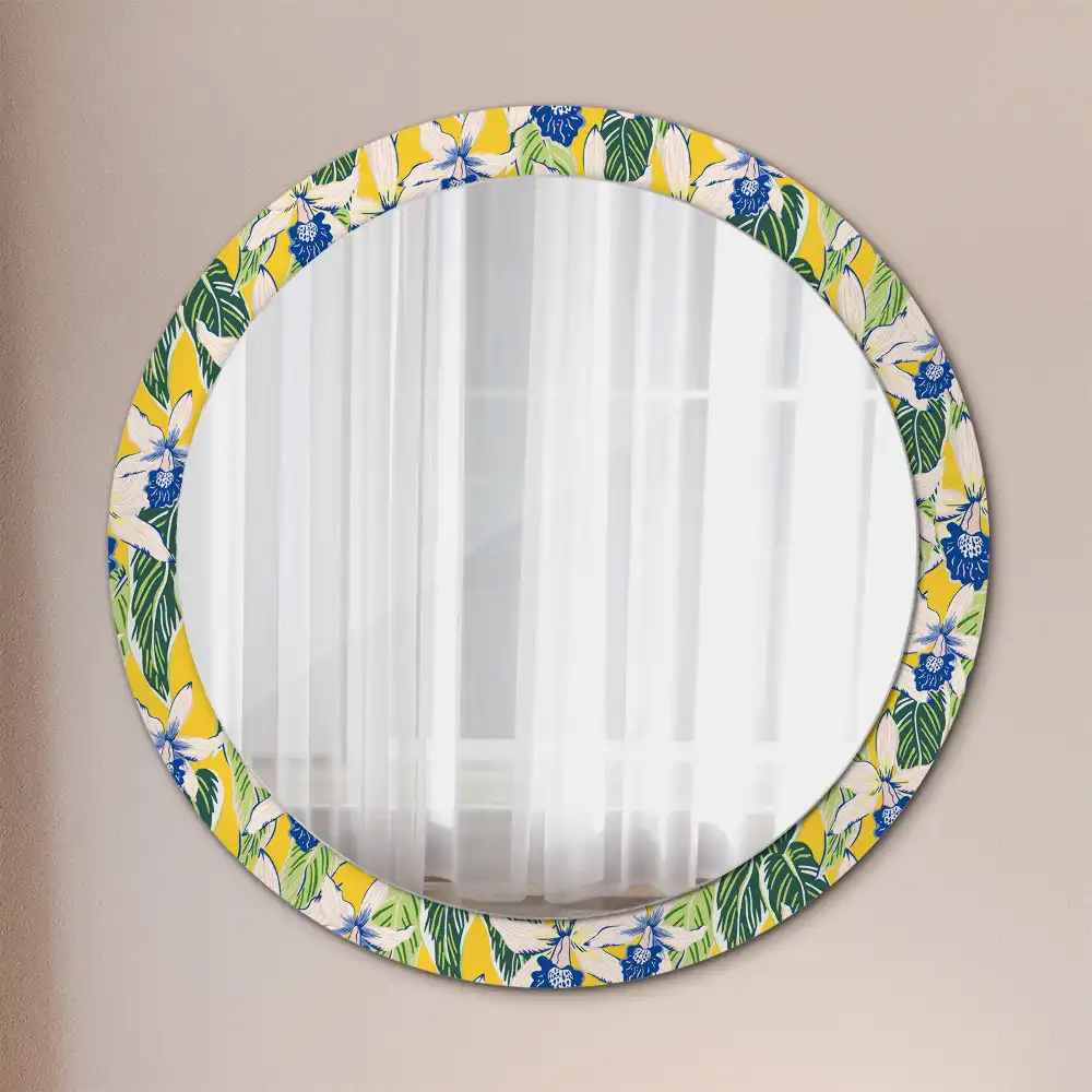 Round printed mirror Orchids