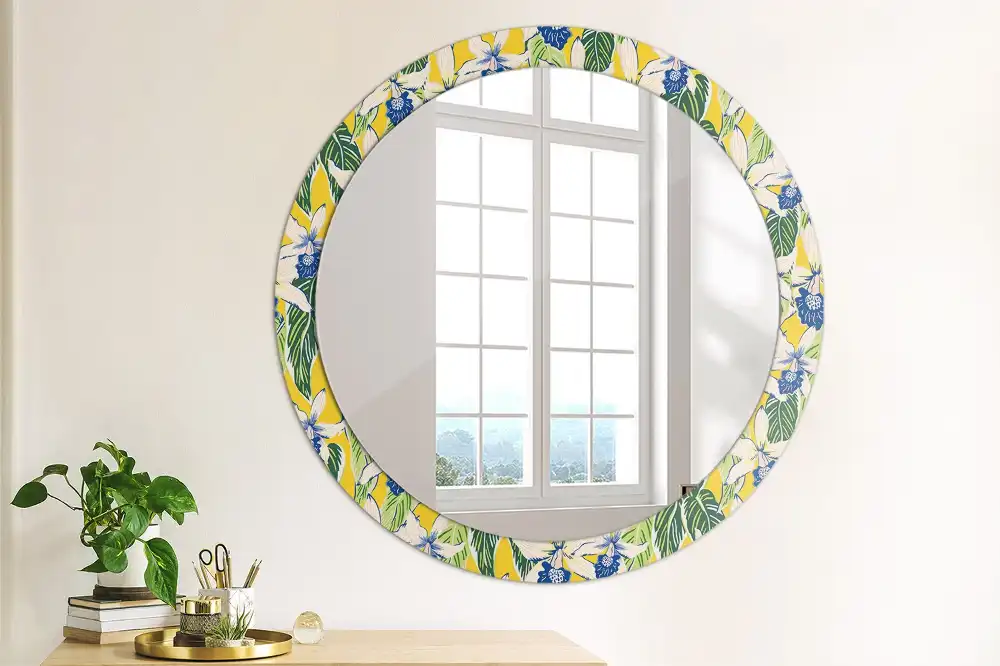 Round printed mirror Orchids